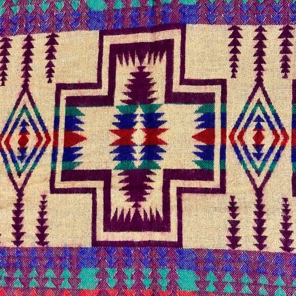Mexicali Blues Reversible Tan Purple Western Indian Aztec Blanket Scarf - Picture 3 of 14